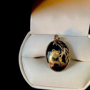 Gold Cloisonné Panda & onyx pendant